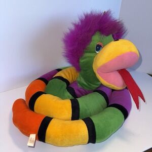 Shalom Toy Co. Snake Plush Purple Hair Rainbow Stuffed Animal Green Yellow